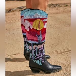 Colorful Desert Scene Embroidered Boots By NASTY GAL